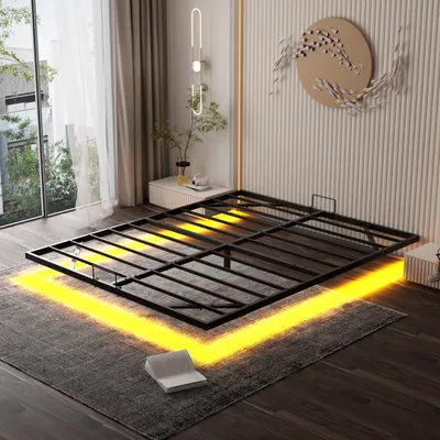 Produktbild von DEWINNER 180 x 200 cm Bettgestell (inkl. Metall-Bettbrett), schwebendes Doppelbett mit LED-Beleuchtung, stabiles Metall-Bettbrett, 20 cm Stauraum