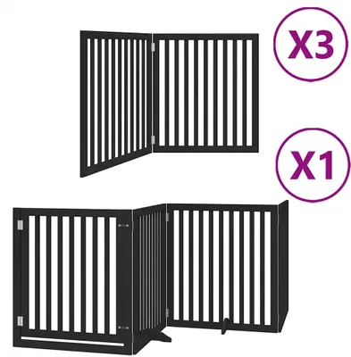 Obrázok produktu pre vidaXL 10-dielna brána pre psov s dvierkami skladacia čierna 800 cm topoľové drevo