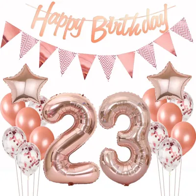 Immagine prodotto di Set di decorazioni per il 23° compleanno: palloncini color oro rosa, ghirlanda e striscione per donne