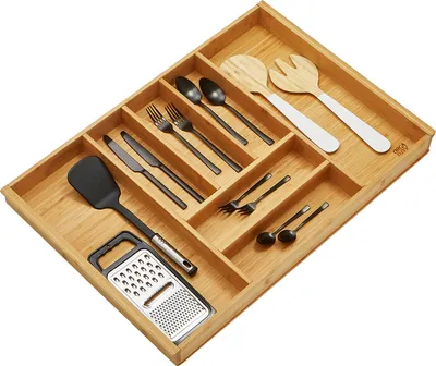 Produktbild von ORGA-BOX-1 BAMBUS Besteckeinsatz mit 7 Fächern für Blum Tandembox / Antaro Schubladen 719 x 473 x 56 mm im 80er Schrank Besteckkasten