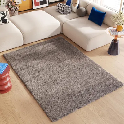A shaggy rug in a modern living room setting.