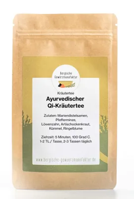 Produktbild von Ayurvedischer Qi-Kräutertee mit Mariendistelsamen gemahlen, Pfefferminze, Löwenzahn, Artischockenkraut, Kümmel, Ringelblume