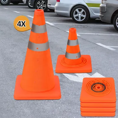 Obrázok produktu pre Izrielar pylóny Skladacie dopravné kužele sada 4 ks - výstražné kužele s reflexnými pásmi, dopravné kužele na zábrany a značenie, oranžová/strieborná