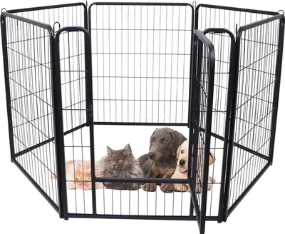 Produktbild von YUENFONG 6-TLG Welpenauslauf faltbares Freilaufgehege Tierlaufstall 80cm hoch, Automatische Verriegelung, Laufgitter Welpenlaufstall mit Tür für Hunde, Kaninchen, Kleintiere, Katze
