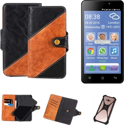 Produktbild von K-S-Trade Handyhülle Schutzhülle Bookstyle Case Wallet-Case kompatibel mit Switel eSmart M2 Handy Cover Bumper Klapphülle schwarz hellbraun 1x