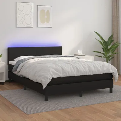 Produktbild von vidaXL Boxspringbett mit Matratze & LED Schwarz 140x200 cm Kunstleder - Boxspringbett - Boxspringbetten - Bett - Schlafzimmermöbel