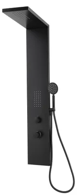 Produktbild von Badplaats Duschpaneel Savara 140 x 20 cm – Schwarz – Aluminium-Duschset mit Mischbatterie und Duschkopf