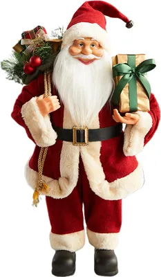Produktbild von Weihnachtsmannfigur, stehend, mit Geschenksack und Geschenkbox, Weihnachtsdekoration für Festtagsfeiern und Zuhause
