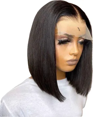 Immagine prodotto di Parrucca da donna Happyment - Capelli umani - corti - lavabili e pettinabili - lisci - marrone - 25 cm