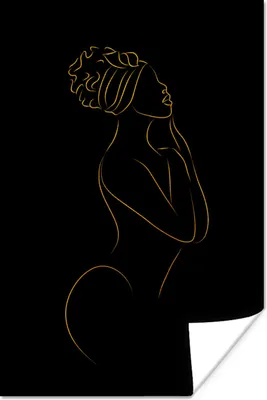 Produktbild von MuchoWow® Poster Frau - Gold - Schwarz - Strichzeichnung 80x120 cm - Papierdruck