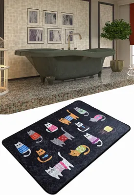 Image de Conceptum Hypnose, Black- Black Cats DJT CHL, Multicolore, tapis à poils courts, 60 x 90 cm, 100% velours