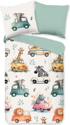 Produktbild von Good Morning Kinderbettbezug "Tiere in Autos" - Mehrfarbig - (135x200 cm) - Baumwolle