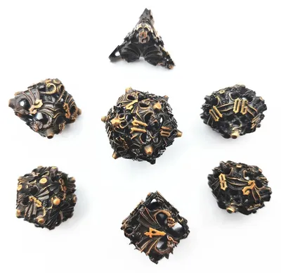 Produktbild von Lapi Toys DnD Würfelset Wings of Gold – 7 hohle polyedrische RPG Würfel aus Metall – Gold