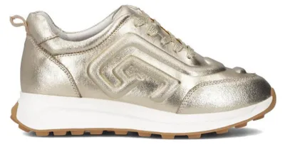 Produktbild von Damen Plateauschuhe Sneaker aus Echtleder goldfarben mit Schnürung, 4 cm Plateausohle und 1 cm Vorderfußsohle