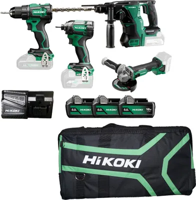 Produktbild von HiKOKI Combo-Kit Akku Bohr- Schlagschrauber Winkelschleifer Bohrhammer KC18DEWHZ