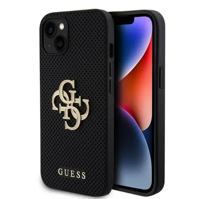 Zdjęcie produktu dla Etui na telefon GUESS pasujące do IPHONE 13/14/15 GUHCP15SPSP4LGK (Skórzane Perforowane Logo 4G Glitter) czarny
