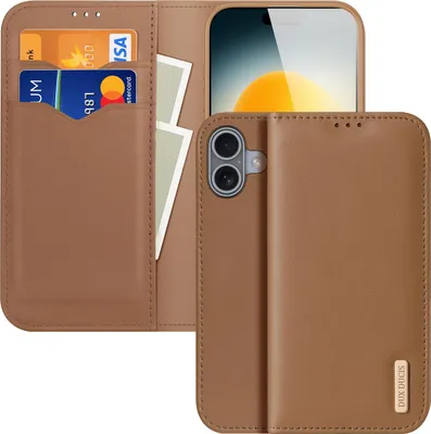 Produktbild von iPhone 17 Hülle - Dux Ducis Hivo - Echtes Leder Klapphülle - Braun