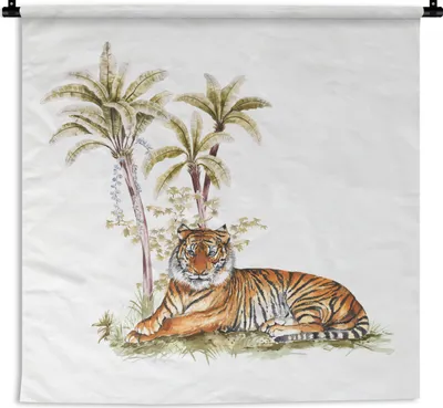 Produktbild von MuchoWow® Wandteppich Wandbehang Tiger - Baum - Augen 150x150 cm Tapisserie Dekoration Wandtuch - Wohnaccessoires - Modernes