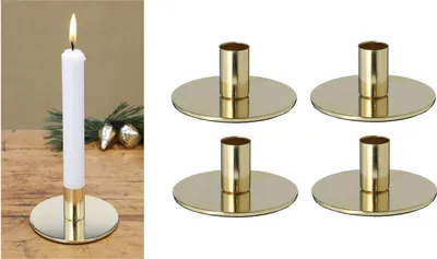 Produktbild von Novaliv 4er-Set Stabkerzenhalter Metall GOLD 10x5cm Home Deko weihnachtliche Tischdeko Kerzenständer Kerzenpin scandic chic vintage Kerzenhalter Retro Wohnzimmerdekoration Dekoschale