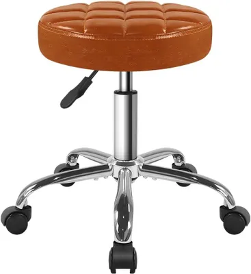 Productafbeelding van Klassieke draaibare stoel met wielen, ideaal voor salons, kantoren, woningen, spa's, winkels. Verstelbare hoogte en kosteneffectieve rolstoel, klein model (bruin)