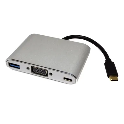 Obrázek produktu pro ROLINE Adaptér USB C(M) -> VGA(F), USB3.0 A(F), USB C(F) PD, 1920x1200@60Hz, Alu (12.03.3201)
