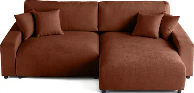 Produktbild von Lisa Design Pivoine - 4-Sitzer Ecksofa beidseitig montierbar - Schlaffunktion und Bettkasten - aus strukturiertem Samt , Terrakotta