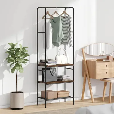 Produktbild von Möbel Kleiderständer mit Regalen Räuchereiche 60 x 30 x 171 cm - Garderobenständer 868459