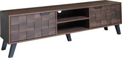 Zdjęcie produktu dla Fortuna Lai Nowoczesna szafka pod telewizor z 2 drzwiami i 2 otwartymi półkami w kolorze ciemnego drewna – 160,5 x 35,5 x 45 cm