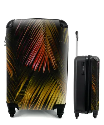Produktbild von MuchoWow® Koffer Handgepäck Trolley Rollkoffer Kleine Reisekoffer mit 4 Rollen - Dschungel - Rot - Gold - Palmenblatt - Cabin Size < 55x40x23 cm & 55x40x20 cm - Fotokoffer - Kabinenkoffer - Boardgepäck - Reise-Box - Reisekoffer - Reisegepäck - Koffer mit Bild - Trolley für Kinder