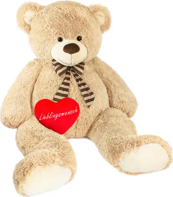 Image de BRUBAKER Ours en peluche géant XXL 150 cm Beige avec un cœur en peluche préféré
