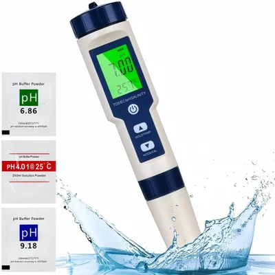 Produktbild von 5-in-1 Wasserqualitätsmessgerät – TDS, EC, pH, Salzgehalt, Temperatur – hochpräziser RAM-Chip, automatische Temperaturkompensation, IP67 wasserdicht
