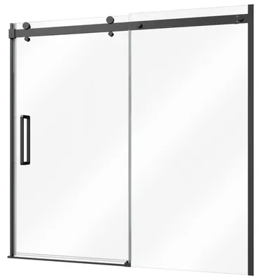Zdjęcie produktu dla Ścianka prysznicowa SucceBuy do wanny, 1524x1524 mm, półramowa, wykonana z bezpiecznego szkła o grubości 8 mm, w kolorze czarnym. Drzwi przesuwne do wanien i pryszniców, wyposażone w dwa uchwyty ze stali nierdzewnej i powłokę nano.