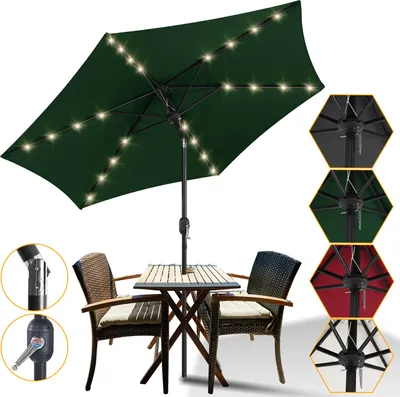 Produktbild von Clanmacy Sonnenschirm Ø2.7m inkl. LED Gartenschirm 360° drehbar Terrassenschirm Ampelschirm Marktschirm Strandschirm - mit LED - Grün