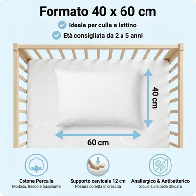 Produktbild von Kinderkopfkissen hypoallergen, weich, 40 x 60 cm, für alle Schlafpositionen