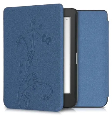 Produktbild von kwmobile Schutzhülle für Tolino Page 2 Hülle - eReader Flip Case mit Auto Sleep Funktion - Ranken Schmetterling mit Dunkelblau