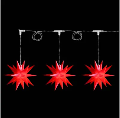 Produktbild von Novaliv Weihnachtsstern Dekostern | 12cm Sterne 3,5m Länge | 3er Sternenkette ROT | nur Innen | LED mit Baterriefach + Fernbedienung Weihnachtsdeko Stern beleuchtet