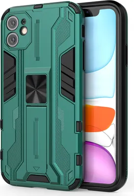 Produktbild von iPhone 11 Hülle, Dual Layer PC TPU Bumper Stoßfest Ständer Schutzhülle für iPhone 11 Grün