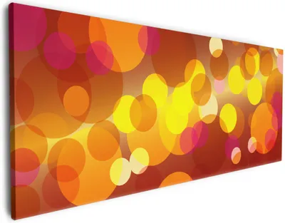 Produktbild von Wallario Premium Leinwandbild Rote  gelbe und orange Kreise - harmonisches Muster in Größe 60 x 150 cm