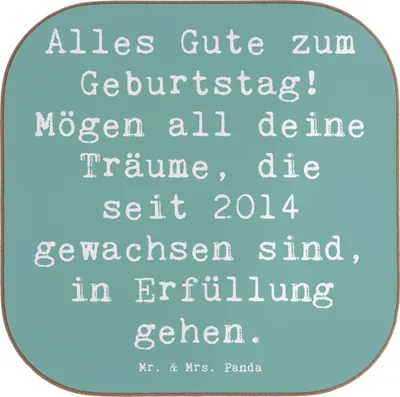 Produktbild von Mr. & Mrs. Panda Untersetzer für Gläser Spruch 2014 Geburtstag Wünsche - Meeresbrise - Geschenk, Glückwunsch, Geburtstagsgeschenk, Glas, Tischuntersetzer, Happy Birthday