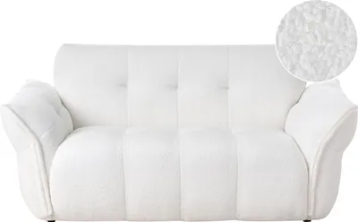 Produktbild von BELIANI Sofa Weiß Bouclé Stoff 2-Sitzer Dick Gepolstert Gesteppt Freistehend mit Schwarzen Holzbeinen Modernes Design Stoffsofa Polstersofa Couch