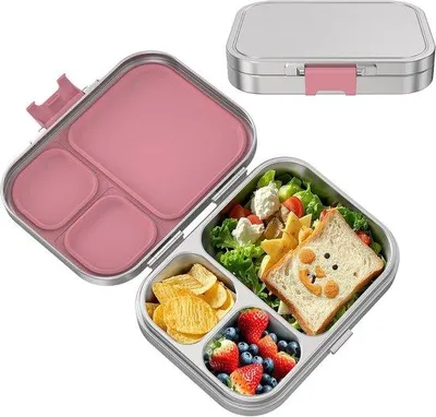 Produktbild von Famanu Bento Lunchbox mit 3 Fächern - leakproof - BPA-frei - spülmaschinenfest - für Schule und unterwegs (rosa)