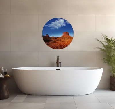 Produktbild von Wallario wasserfestes Poster selbstklebend 60 x 60 cm, Monument Valley am Abend I, Badezimmerposter Spritzschutz mit Hochglanzoberfläche in Glasoptik