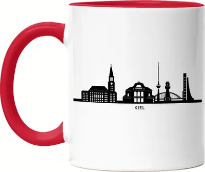 Produktbild von KIEL Skyline Tasse Rot Souvenir Andenken Deutsche Großstädte Motiv Stadt Silhouette Geschenkidee Umzug