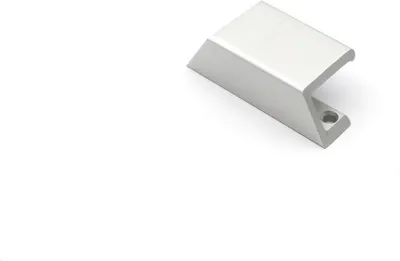 A silver door handle on a white background.