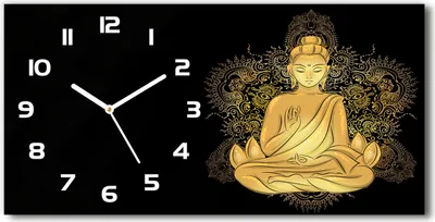 Produktbild von Wanduhr aus Glas – 60x30 cm - Glasbild - Glasuhr - Gehärtetes Glas - weisse-zeiger - Sitzender Buddha
