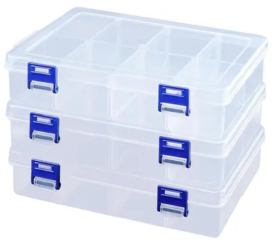 Image de Boîte de rangement en plastique à 8 compartiments, en 3 parties, transparente, boîte de rangement en