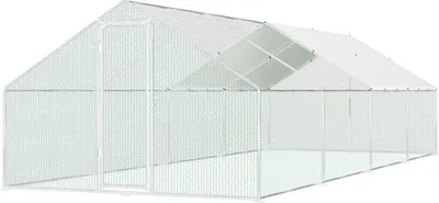 Image de Aopunly Poulailler 3x8x2m Poulailler pour petits animaux Enclos pour petits animaux Volière Enclos libre Cage à poules Poulailler en acier galvanisé avec toit