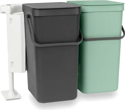 Productafbeelding van Brabantia Sort & Go afvalcontainer. 2 x 16 liter, donkergrijs en jade groen