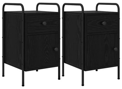 Image de Deux tables de chevet en bois chêne noir, dimensions : 35 x 36,5 x 61 cm