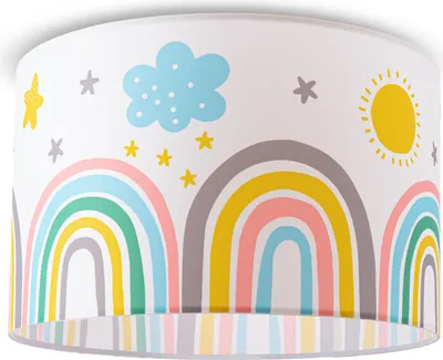 Produktbild von Deckenlampe Kinder Pendelleuchte Kinderzimmer Stoffschirm Rund Bunt Baby E27